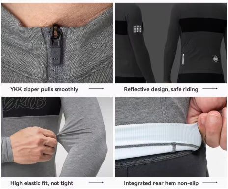 ROCKBROS Mens Merino/Tencel Longsleeve Cycling Jersey (NEW)