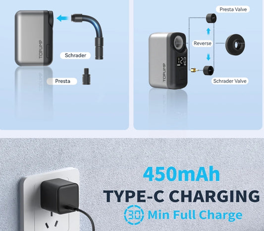 TOPUMP E Pump Bike - USB rechargeable mini pump